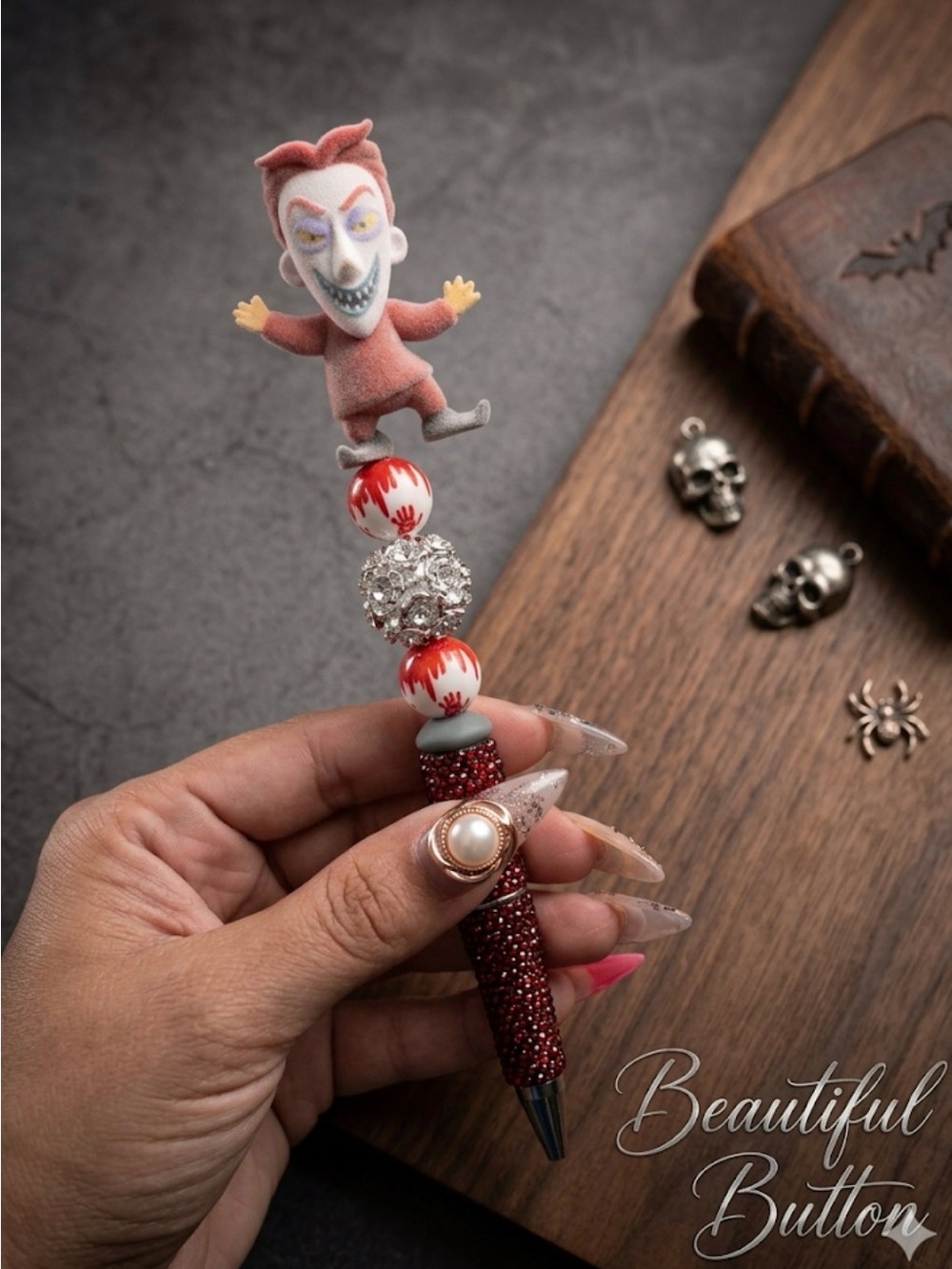 custom pen Creepy Clown Beaded Pen in Red and White